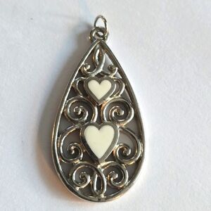 Trifari hearts pendant silver tone teardrop